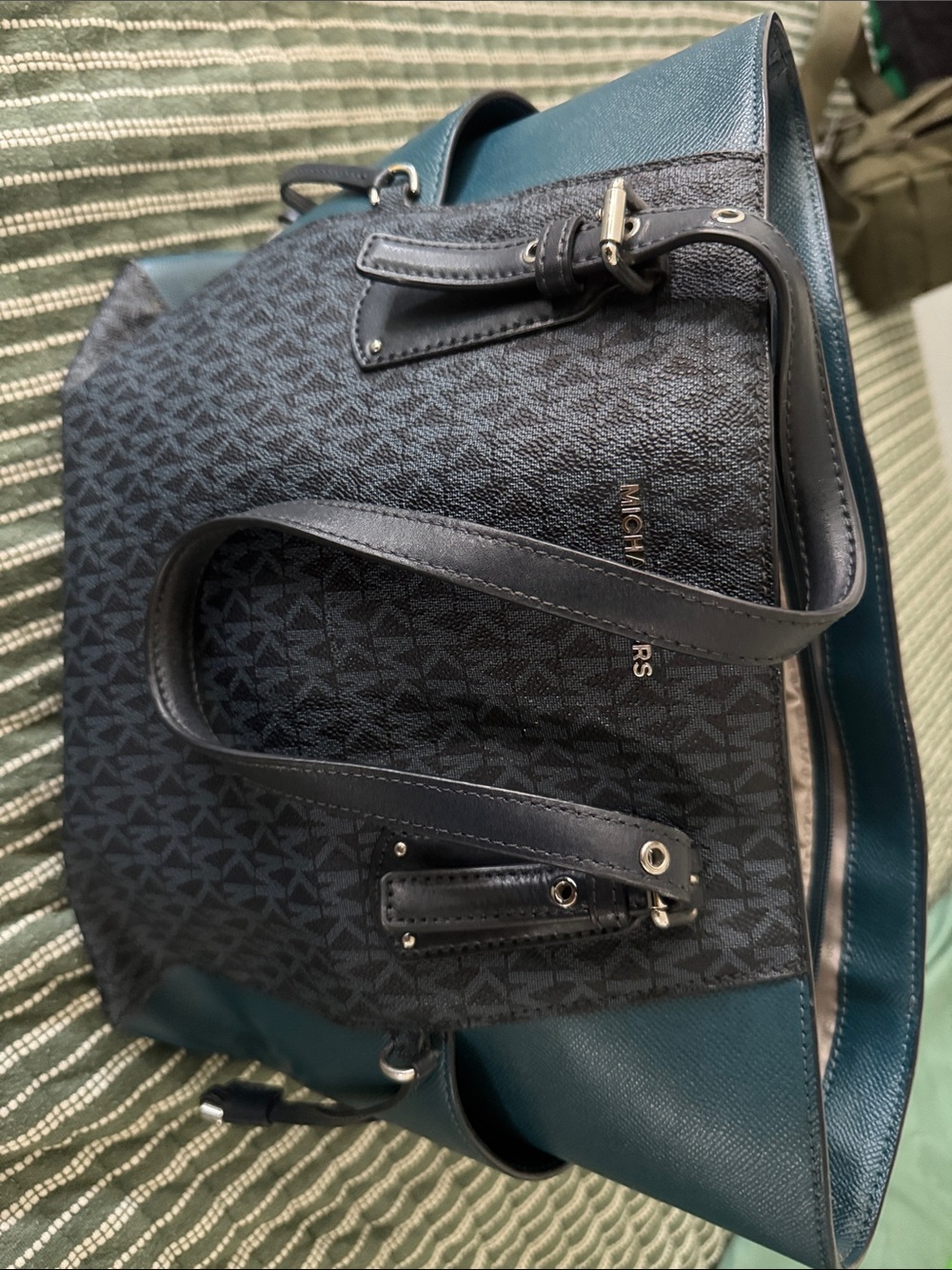 Michael Kors Navy and Teal Logo Satchel